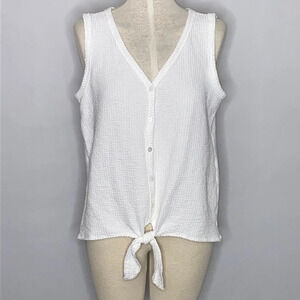 Green Envelope Sleeveless Button Front with Tie- L